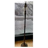 Brass Floor Lamp with Dual Bulb Sockets & Ornate Turned Wood Column
