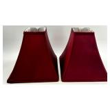 Lampshades Set - Burgundy Fabric Shades 8.5 in Tall (2) & Black Pierced Metal Shades (2)