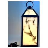Lantern Lamp Marble Panels & Black Metal Frame - Plug-In Power Cord