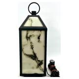 Lantern Lamp Marble Panels & Black Metal Frame - Plug-In Power Cord