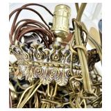 Vintage Brass Chandelier Parts & Glass Tube Bulbs with Ornate Scrollwork