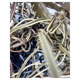 Vintage Brass Chandelier Parts & Glass Tube Bulbs with Ornate Scrollwork