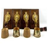 Brass Wall Sconces & Wood Back Panel - Electric Candle Lamps