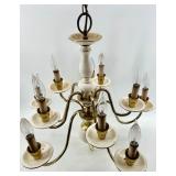 Brass 10-Light Chandelier - White Ceramic Center Column & Candle-Style Bulbs
