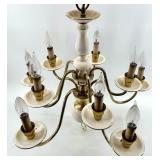 Brass 10-Light Chandelier - White Ceramic Center Column & Candle-Style Bulbs