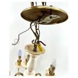 Brass 10-Light Chandelier - White Ceramic Center Column & Candle-Style Bulbs