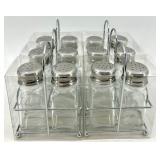 6- Salt & Pepper Shaker Sets with Holder - Clear Glass & Chrome Caps- #1