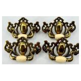 Brass Cabinet Backplates with Handles & Cream Ceramic Knobs