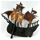 Rusty Metal Sailboat Wall Sculpture - Vintage Ship Art