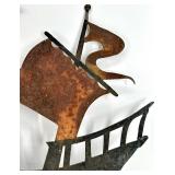 Rusty Metal Sailboat Wall Sculpture - Vintage Ship Art