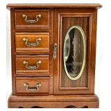 Vintage Jewelry Cabinet Set - 3-Piece Wood with Mirror & Glass Door