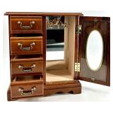 Vintage Jewelry Cabinet Set - 3-Piece Wood with Mirror & Glass Door