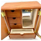Vintage Jewelry Cabinet Set - 3-Piece Wood with Mirror & Glass Door