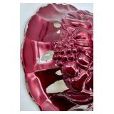 Vintage Compote Bowl Garnet Goofus Glass Grapes Pattern & Green Rim Plate