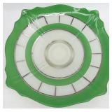 Vintage Compote Bowl Garnet Goofus Glass Grapes Pattern & Green Rim Plate