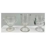 Egg Cups - Clear Glass Rooster & Green Holly-Pattern Ceramic Set (Lot of 6)