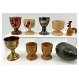 Egg Cups - Mixed Wood & Metal (Lot of 9) including Ice Cream Mold