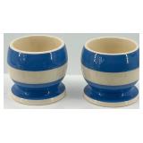 Egg Cups - 8-Piece Mixed Blue Stripes & Floral Patterns (Takahashi San Francisco & Made in England)