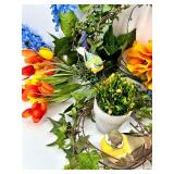 Floral Wreath with Birds & Nest - Yellow Roses, Orange Blooms, Spring Decor