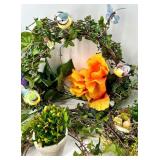 Floral Wreath with Birds & Nest - Yellow Roses, Orange Blooms, Spring Decor