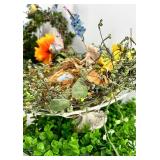 Floral Wreath with Birds & Nest - Yellow Roses, Orange Blooms, Spring Decor