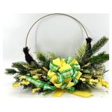 2 Evergreen Wreaths - Circular Hoop with Yellow Bow & Plaid Ribbon