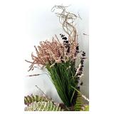 Artificial Purple Hydrangea Floral Arrangement - Dried Grass & Berry Accents Centerpiece