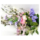 Silk Flower Bouquet - Pink Roses, Purple Hydrangea & Green Foliage