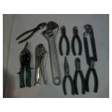 Large crescent wrench, vise grips, ...