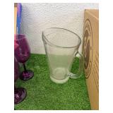 Glassware, Cups, Pitcher & Colored Glass Bowl