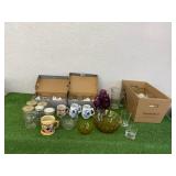 Glassware, Cups, Pitcher & Colored Glass Bowl