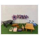 Mixed Lot - Patriotic Pin Wheels, Wood Boxes & Stools