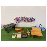 Mixed Lot - Patriotic Pin Wheels, Wood Boxes & Stools