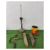 Vintage Lot - Tools, Anti-Freeze Can & Parts Lamp