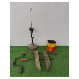 Vintage Lot - Tools, Anti-Freeze Can & Parts Lamp