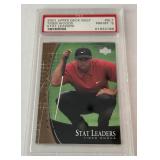 Tiger Woods RC PSA 8 NM-MT 2001 Upper Deck Stat Leaders #SL7 Rookie Golf Card
