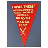 RARE - 1957 World Series Pennant Souvenir - Milwaukee Braves vs. New York Yankees "I WAS THERE!"