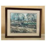 MOLDER Landscape Painting - Framed, Signed, Landscape Farmer Plowing Field with 2 Horses