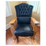 Rocking Chair - Leather Upholstered, Tufted Back, Nailhead Trim, Carved Wood Arms