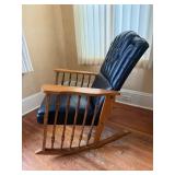 Rocking Chair - Leather Upholstered, Tufted Back, Nailhead Trim, Carved Wood Arms