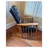 Rocking Chair - Leather Upholstered, Tufted Back, Nailhead Trim, Carved Wood Arms
