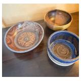 Three Stoneware Bowls - Hand-Thrown Ceramic Set, Marked