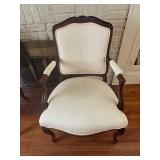 Louis XV- Style Armchair Carved Wood with Cream Upholstery