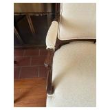 Louis XV- Style Armchair Carved Wood with Cream Upholstery