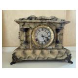 Waterbury Clock Co. Mantel Clock - Marbleized Finish, Brass Bezel