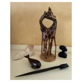 Wood Giraffe  Sculpture on Round Base - Mixed Figurines (Lot of 5)