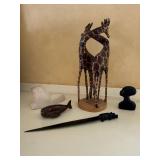 Wood Giraffe  Sculpture on Round Base - Mixed Figurines (Lot of 5)