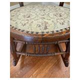 Antique Windsor Rocking Chair - Carved Back & Spindle Details - Upholstered Round Seat