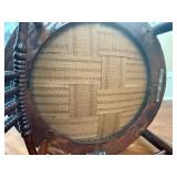 Antique Windsor Rocking Chair - Carved Back & Spindle Details - Upholstered Round Seat