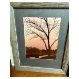 Framed Nature Art Prints - Tree Silhouette at Sunset & Misty Lake Landscape (Pair)